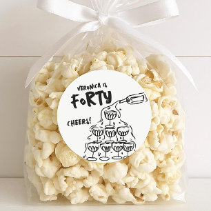 40. Geburtstag Handgezeichnete Gefälligkeitskleber Runder Aufkleber