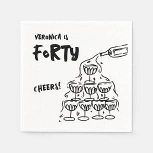 40. Geburtstag handgezeichneter Cocktail Napkins Serviette