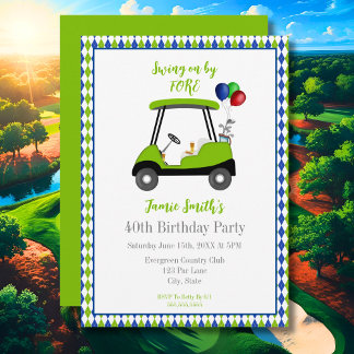 40. Geburtstag Herren Golf Cart Elegante Einladung
