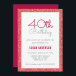 40. Geburtstag Imitate Roter Glitzer Einladung<br><div class="desc">Diese schlichte und elegante 40. Geburtstagsfeier-Party Einladung besticht durch einen Glitzer mit roten Imitaten. Benutzerdefinierter Text erlaubt es Ihnen,  Ihre Einladungsdetails hinzuzufügen.</div>