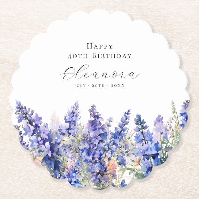 40. Geburtstag Juli Blume Larkspur Custom Untersetzer (Vorderseite)