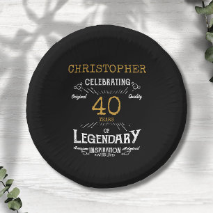 40. Geburtstag Legendary Black Gold Retro Pappteller