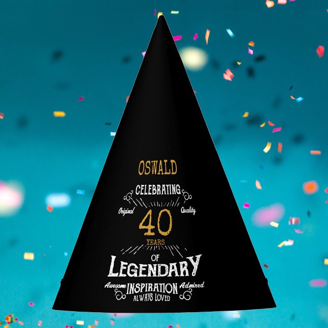 40. Geburtstag Legendary Black Gold Retro Partyhütchen (40th Birthday Legendary Black Gold Retro Party Hat
)