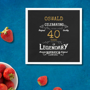 40. Geburtstag Legendary Black Gold Retro Serviette