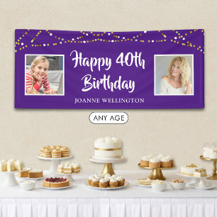 40. Geburtstag Lichterkette Foto Lila Banner