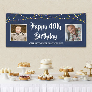 40. Geburtstag Lichterkette Name Blau Banner