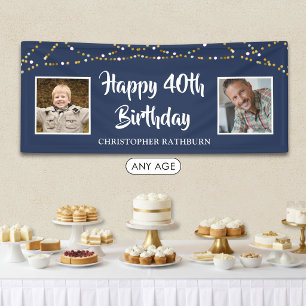40. Geburtstag Lichterkette Name Blau Banner