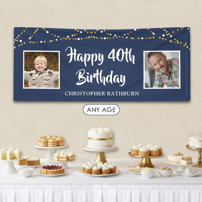 40. Geburtstag Lichterkette Name Blau Banner (Von Creator hochgeladen)