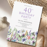 40. Geburtstag Lila floral Botanisch Einladung<br><div class="desc">40. Geburtstagsfeier Party Einladung mit lila blumengeschmückter Wildblume. Einfach den Text ändern. Hübsche Wasserfarbe botanisch.</div>