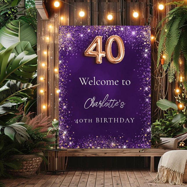40. Geburtstag lila Rose Gold Empfang Poster (Von Creator hochgeladen)