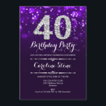 40. Geburtstag - Lila Silber Einladung<br><div class="desc">40. Geburtstag Einladung. Elegantes lila Design mit Imitaten Glitzer Silber. Erwachsener Geburtstag. Enthält Diamanten und Skript-Schriftart. Männer oder Frauen laden ein. Ideal für eine stilvolle Geburtstagsfeier. Nachricht,  wenn Sie weitere Anpassungen benötigen.</div>