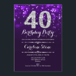 40. Geburtstag - Lila Silber Einladung<br><div class="desc">40. Geburtstag Einladung. Elegantes lila Design mit Imitaten Glitzer Silber. Erwachsener Geburtstag. Enthält Diamanten und Skript-Schriftart. Männer oder Frauen laden ein. Ideal für eine stilvolle Geburtstagsfeier. Nachricht,  wenn Sie weitere Anpassungen benötigen.</div>