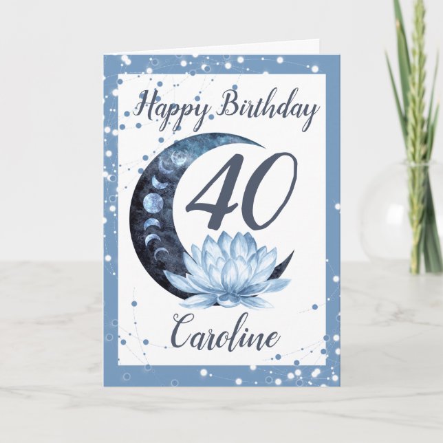 40. Geburtstag Lotus Blume Blue Karte (Vorderseite)