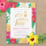 40. Geburtstag Luau Einladungen | Rosa und Gold<br><div class="desc">Rosa & goldene 40. Geburtstagsluau Einladungen mit lustigen,  hübschen tropischen Blume und Ananas,  mit goldenen Akzenten. Perfekt für einen luauer Themenabend zum vierzigsten Geburtstag!</div>