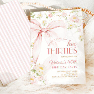 40. Geburtstag mit rosa Schleife und floralen Elem Einladung