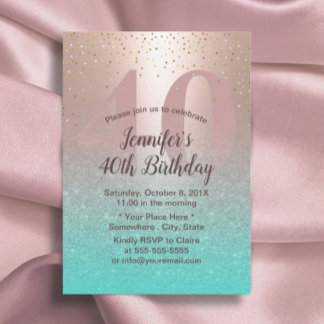 40. Geburtstag Moderne Blush Rose Gold Aqua Aquama Einladung