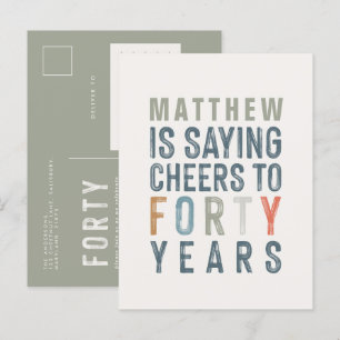 40. Geburtstag moderne rustikale klassische Typogr Einladungspostkarte