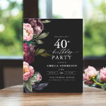 40. Geburtstag Moody Floral Einladung<br><div class="desc">Feiern Sie Ihren Meilenstein mit einer modernen, moody-artigen 40. Geburtstagseinladung mit reichen Bordeaux- und Blütenblättern. Dieses elegante Design verbindet tiefe, dramatische Farbtöne mit sanften, romantischen Akzenten und eignet sich perfekt für eine elegante und zugleich einladende Atmosphäre. Die beeindruckende Blumenstruktur verleiht dem Hotel eine Touch Luxus, während die zeitgenössische Gestaltung stilvoll...</div>