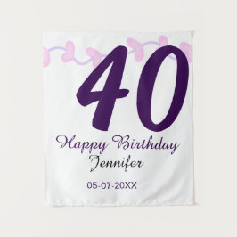 40. Geburtstag Name Datum Jahr lila floral Pin Wandteppich