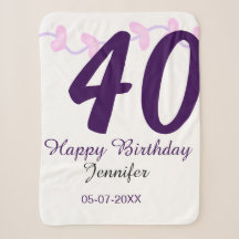 40. Geburtstag Name Datum Jahr lila floral Steckna