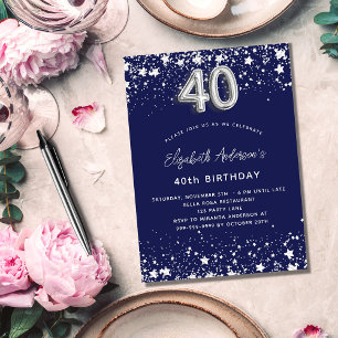 40. Geburtstag navy blauen Sterne glamourös Einladungspostkarte