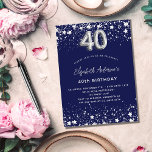 40. Geburtstag navy blauen Sterne Luxus Luxus Einladung<br><div class="desc">Ein modernes,  stilvolles und glamouröses Party zum 40. Geburtstag. Ein marineblau-blauer Hintergrund,  mit Imitaten verziert,  die silberne Sterne tragen. Personalisieren Sie Ihren Namen und Ihre Party-Daten und fügen Sie diese hinzu. Nummer 40 wird mit einem Schriftart im Ballonstil geschrieben.</div>