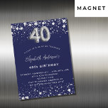 40. Geburtstag navy blauen Sterne Luxus Luxus Magneteinladung<br><div class="desc">Ein moderner,  stilvoller und glamouröser Einladungs-Magnet für ein 40. Party. Ein marineblau-blauer Hintergrund,  mit Imitaten verziert,  die silberne Sterne tragen. Personalisieren Sie Ihren Namen und Ihre Party-Daten und fügen Sie diese hinzu. Nummer 40 wird mit einem Schriftart im Ballonstil geschrieben.</div>