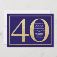 40. Geburtstag Navy Blue and Gold Glitzer