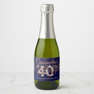 40. Geburtstag Navy Blue Rose Gold Glitzer Cascade