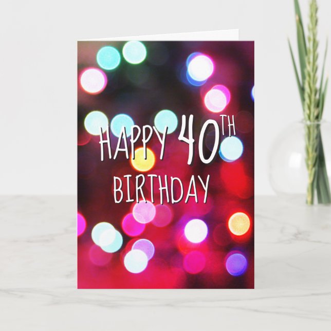 40. Geburtstag Neon-Partylichter Karte (Vorderseite)