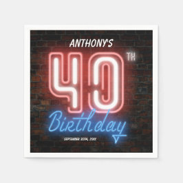 40. Geburtstag Neon Sign Funny 80er Retro Custom Serviette