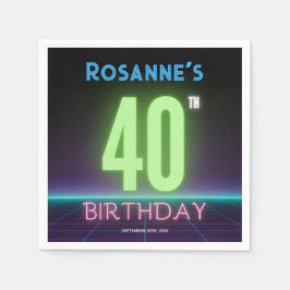 40. Geburtstag Neon Sign Funny 80er Retro Custom Serviette