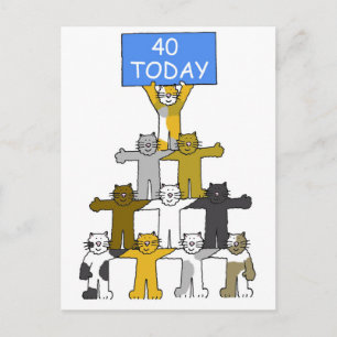 40. Geburtstag Niedlicher Cartoon Katzen Postkarte