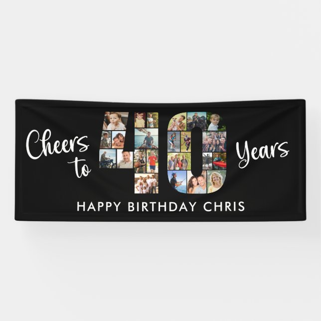 40. Geburtstag Nummer 40 Foto Collage Cheers Banner (Horizontal)
