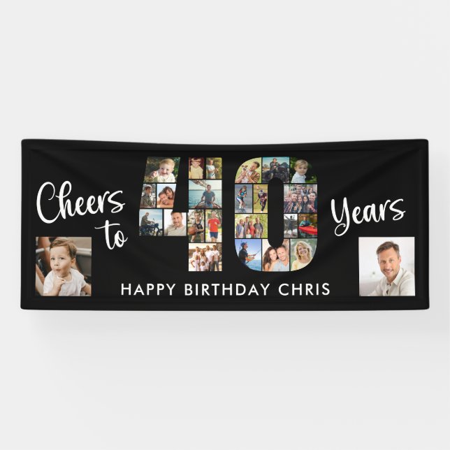 40. Geburtstag Nummer 40 Foto Collage Cheers Banner (Horizontal)