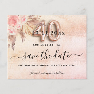 40. Geburtstag Pampas-Rose Budget Save-the-Date Flyer