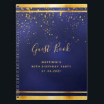40. Geburtstag Party 40 dunkelblaues Gästebuch Notizblock<br><div class="desc">Ein 40. Geburtstag Party informelles Gästebuch für ihn,  Junge,  Typ in dunkelblau,  marineblau Hintergrund. Die blaue Farbe ist ungleichmäßig. Mit einem goldenen Rahmen und goldenen Konfetti-Imitat sprinkle,  goldfarbene Buchstaben. Das Gästebuch ist mit einem modernen handgeschriebenen Stift geschrieben. Vorlage für einen Namen,  Alter 40,  Datum.</div>