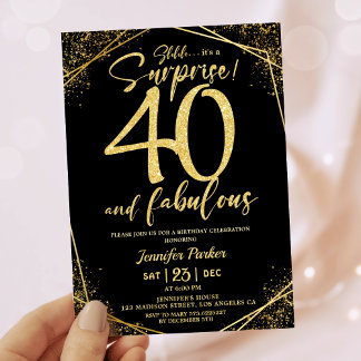 40. Geburtstag Party 40 fabelhafter Black Gold Gli Einladung