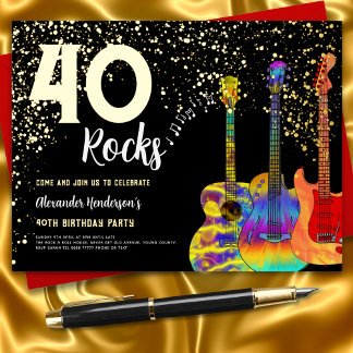 40. Geburtstag Party 40 Rocks Gold Glitzer Folie Einladungspostkarte