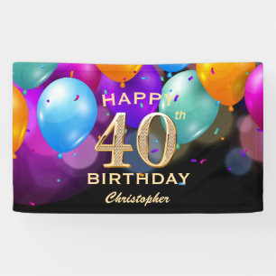 40. Geburtstag Party Black and Gold Balloons Banner