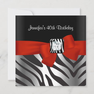 40. Geburtstag Party Black Zebra Stripe Red Bow Einladung