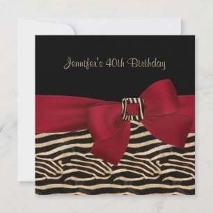 40. Geburtstag Party Black Zebra Stripe Red Bow Einladung