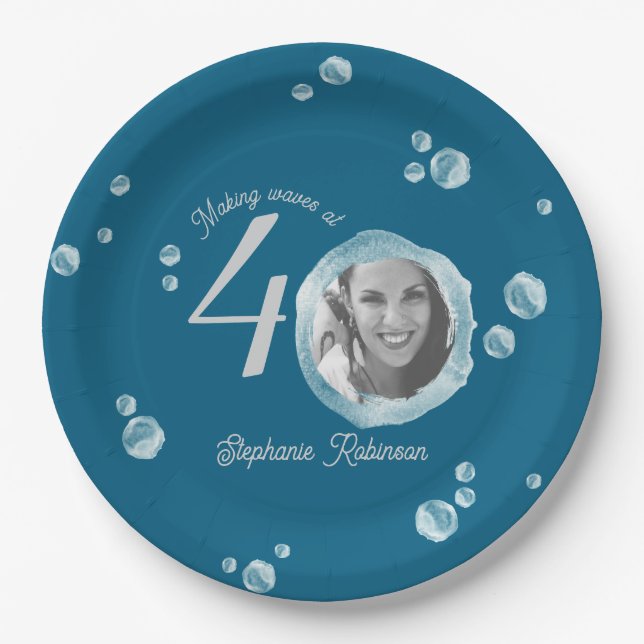 40. Geburtstag Party Blase Twilight Blue Pappteller (Vorderseite)