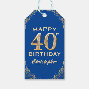 40. Geburtstag Party Blau und Gold Glitzer Rahmen Geschenkanhänger