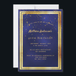 40. Geburtstag Party blauer Goldbarsch Konfetti Sp Einladung<br><div class="desc">Eine trendige,  moderne Party Einladung zum 40. Geburtstag für Männer,  Typ und Männer. Ein dunkelblauer,  marineblauer Hintergrund. Die blaue Farbe ist ungleichmäßig. Mit einem goldenen Rahmen und goldenen Konfetti-Imitat sprinkle,  goldfarbene Buchstaben. Vorlagen für Ihre Party-Informationen. Zurück: blauer Hintergrund mit Konfetti sprinkle.</div>