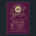 40. Geburtstag Party - Burgund Gold Einladung<br><div class="desc">40. Geburtstagsfeier Party Einladung in dunkelburgundigem Maroon mit Imitaten Glitzer Goldmuster. Enthält einen trendigen Typografy Script-Schriftart. Einfaches modernes Design,  ideal für ein elegantes Party. Bis 40 Jahre! Kann in jedem Alter personalisiert werden! Bitte schreiben Sie mir,  wenn Sie weitere Anpassungen benötigen.</div>