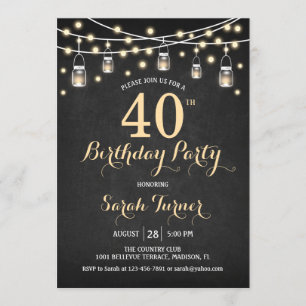 40. Geburtstag Party - Chalkboard Gold Einladung