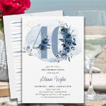 40. Geburtstag Party Coastal Blue Floral Number 40 Einladung<br><div class="desc">40. Geburtstagsfeier Party Einladung mit der Nummer 40,  die mit Rose,  Blüten der Blume und Blättern in den Farbtönen Küstenblau und Sand dekoriert ist. Feines feminines und elegantes Design mit floralen Wasserfarben,  Spritzern und Pinselstrichen. Ideal für 40-jährige Jubiläumsfeiern mit Küstenstreifen,  Strandhaus,  Seeufer oder Wasserfront zum Beispiel.</div>
