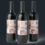 40. Geburtstag Party Custom Foto Collage Rose Gold Weinetikett<br><div class="desc">Ein Flaschenetikett für ein 40. Party,  das ihr Leben mit einer Collage von 8 Ihrer Fotos feiert. Personalisieren und fügen Sie einen Namen,  Alter 40 und ein Datum. Geburtsdatum oder Geburtsdatum des Party. Die goldfarbenen Buchstaben in Weiß und Dunkel Rose. Elegante und trendige Rose Gold,  rot-rosa Hintergrundfarbe.</div>