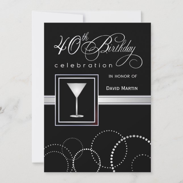 40. Geburtstag - Party Einladung mit Monogramm (Vorderseite)